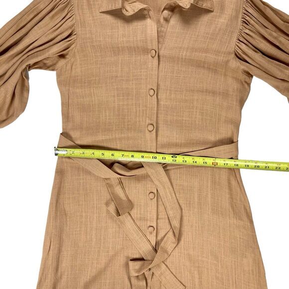 Girl And The Sun Dress Womens Size Medium Tan Linen Button Front Summer Mini - Picture 12 of 16